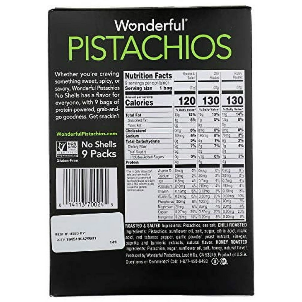 Wonderful Pistachios No-Shell Variety Pack — 0.75 oz × 9 Bags - Image 2