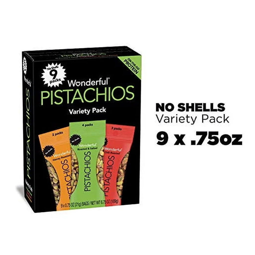 Wonderful Pistachios No-Shell Variety Pack — 0.75 oz × 9 Bags - Image 3