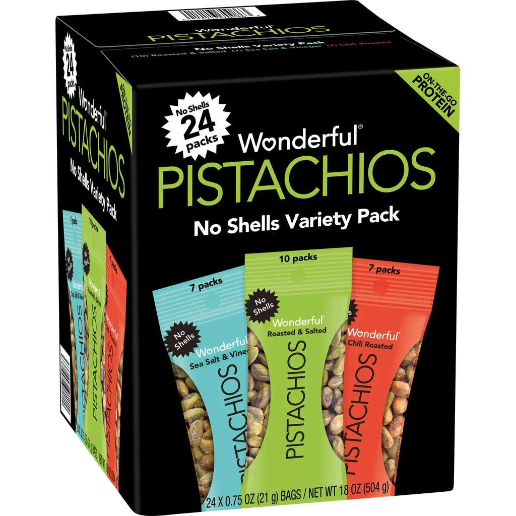 Wonderful Pistachios No-Shell Variety Pack — 0.75 oz × 24 Bags